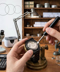 Beefy Watch Repair Kit with O Ring Gaskets and Seals, pry knife shown working on a watch in a detailed workshop setting.