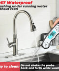 Ultra Fast Digital Meat Thermometer With Instant Read In 3 To 4 Seconds Waterproof IP67 Backlit Display being washed under faucet