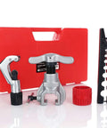 Seven Die Flaring Tool Set For HVAC Tubing Copper Aluminum Brass Flares At Forty Five Degrees with adapters, cutter, and reamer