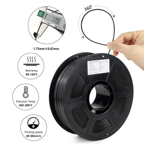 Premium Black ASA 3D Printer Filament, 1.75mm Spool, Tough As Nails UV And Heat Resistant Material, Complete Zero Warping And Low Odor Formula, Engineered For Gritty Outdoor Projects And Pro Mechanical Builds