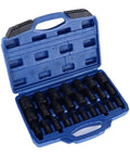 Open blue case displaying Beast 25 Piece Screw Extractor Set for broken screws and bolts, alloy steel remover kit sizes 1/8 to 7/8 inch.