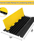 Beefy 5 Channel Cable Ramp Protector For Driveway And Outdoor Use, showing 19x36 in dimensions and 5 cable channels