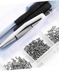 Close-up of All In One Glasses Repair Kit Set With Assorted Screws Nose Pads Mini Screwdrivers And Accessories For Quick On The Go Eyewear Fixes