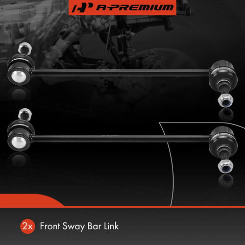 2 Front Sway Bar Links Stabilizer Kit Fits Dodge Avenger Caliber Sebring Mazda MPV Protege Protege5 Lancer Eclipse Cross Outlander PHEV Sport And More, showing two steel bars with rubber boots