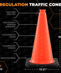 18 Inch Orange Traffic Cones 4 Pack Heavy Duty PVC Safety Cones For Parking Lots Soccer Practice Caution For Kids Construction DOT Approved Durable And Highly Visible showing construction features