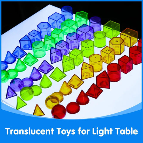 60 Piece 3D Shapes Kit For Teaching Geometric Solids For Kids, Translucent Light Table Manipulatives, Hands-On Learning Toy Set