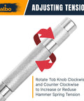 Top Tier 6 Inch Automatic Center Punch Featuring Heavy Duty Spring Loaded Action And Tough Steel Tip For Dead Nuts Accurate Drill Markings On Metal Wood And Concrete showing tension adjustment mechanism.