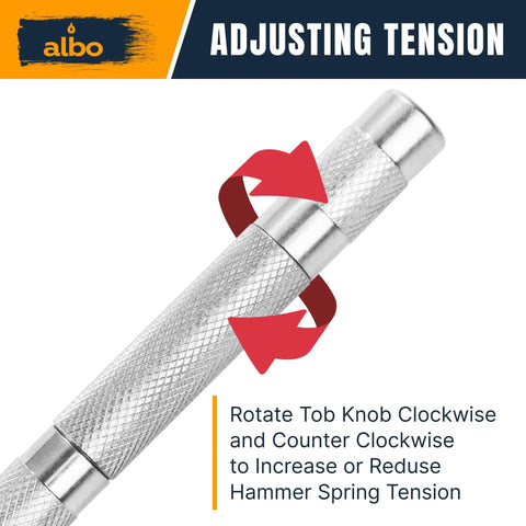 Top Tier 6 Inch Automatic Center Punch Featuring Heavy Duty Spring Loaded Action And Tough Steel Tip For Dead Nuts Accurate Drill Markings On Metal Wood And Concrete showing tension adjustment mechanism.