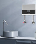 Electric Tankless Water Heater 110v With Digital Display For Instant Hot Water On Demand mounted above a sleek sink.