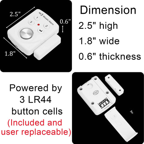 3 Pack Door Alarms With Delay When Left Open 130 dB Window Break Sliding Siren Vibration Detect Sensor For Your Home Pad Security Keypad Intruder Entry Alert And Pool Alarm For Kids Safety, 2.5 x 1.8 x 0.6 in, 3 LR44 cells