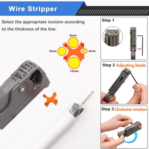 Coax Cable Crimper Tool Set For RG59 RG6 RG58 With Wire Stripper And Compression Fittings Includes 5 F Type RG6 Connectors