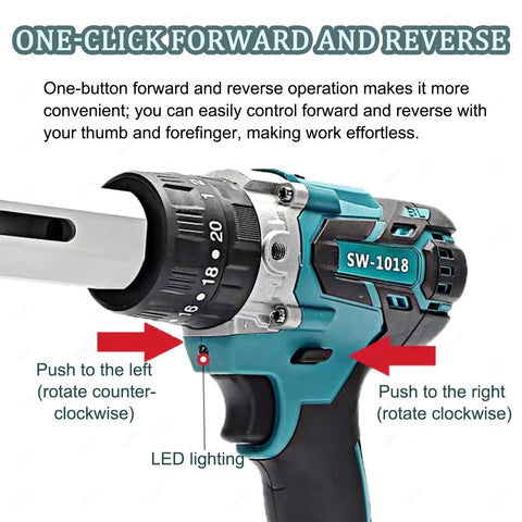 High Performance 18V Electric Wire Stripper And Cable Peeler Machine With Rechargeable Battery showing one-click forward and reverse feature.
