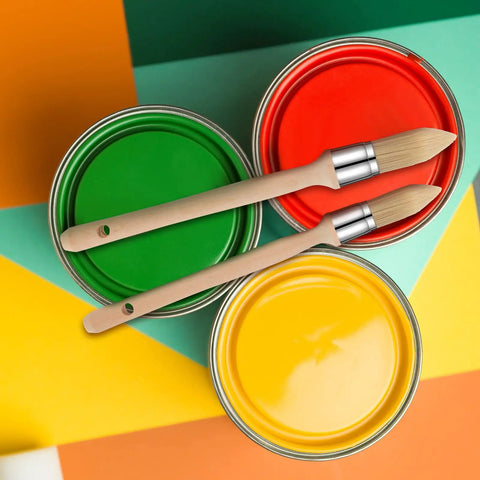 4 Piece Trim Paint Brush Set With Wooden Handle Edge Tool Built For Tight Corners And Sash Work, brushes on paint cans