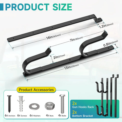 Rear Window Gun Rack For Pickup Trucks Heavy Duty Steel 14-25 Inch Adjustable Rifle Mount with dimensions and accessories