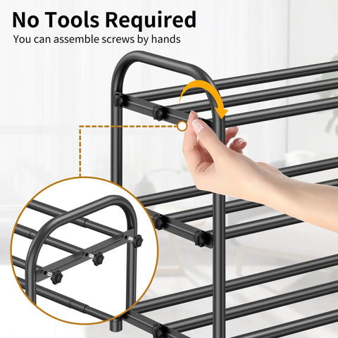Expandable Three Tier Metal Shoe Rack With Adjustable Removable Cross Bars Fits Massive Sneakers And Delicate Flat Kicks Customizable Closet Organizer Blocks Off Entryway Mudroom Clutter Flex Your Drip Daily In Sleek Black Finish