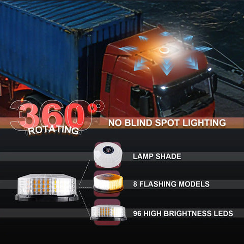Top Shelf Led Roof Top Warning Light Amber And White 12V 24V Truck Strobe Beacon With Dang Strong Magnetic Mount For All Weather Job Site Crew Safety Gear on truck roof.