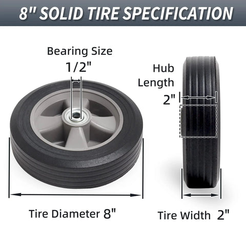 8 Inch Solid Rubber Flat Free Tire And Wheel With Ball Bearings Half Inch Axle Bore 2 Inch Offset Hub For Hand Truck