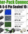 Pro Quality 373 Piece Weather Pack Series Wiring Kit With 10 To 20 Gauge Terminals Male And Female Quick Disconnect Splice For 20 Amp Systems Heavy Duty Sealer Connectors Includes Removal Tool, 1-6 pin set