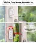 2-In-1 Alarm And Chime Door Sensor With Easy Install, Three-Stage Volume Control, Quick Alarm For Doors And Gates, Ideal For Pool Safety, Kids, Pets And Home Security, 3-Pack mounted on a window door frame, 100dB alert, white plastic