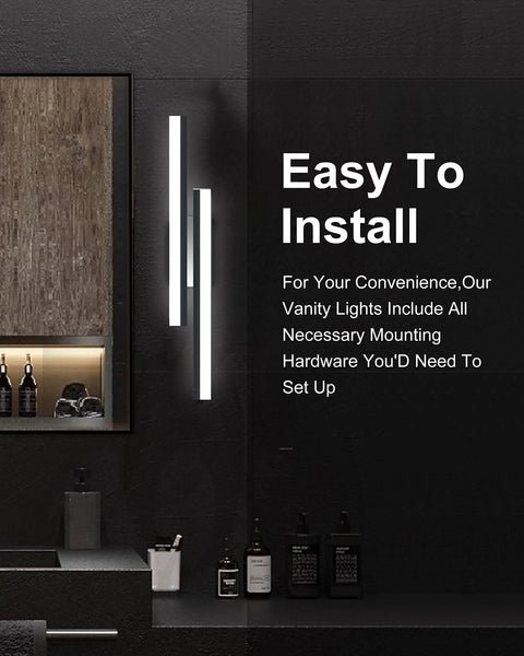 24 Inch LED Vanity Light Fixture 6000K Daylight White 36W 2160 Lumens Brushed Black Wall Mount Sconce For Bathroom Dimmable From Full To Off 180 Degree Rotatable Easy Install For Makeup And Grooming