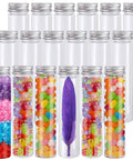 18 Pack 115 Ml Clear Plastic Test Tubes With Screw Caps Flat Bottom Great For Bath Salts Candy Party Favors Weddings Christmas Decor And DIY Craft Projects In Clear PET Containers, filled with candy and craft items