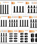 Tv Wall Mount Hardware Kit with M4 M5 M6 M8 bolts, washers, and spacers, VESA ready for 80 inch displays, black components layout.