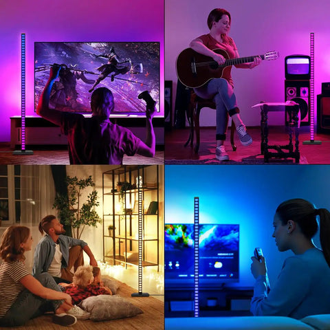 Lit RGBICWW Floor Lamp With App And Voice Control in gaming room, music setup, ambient living room, and TV viewing area