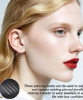 Woman using 4Pcs Piercing Taper Set For No Fuss Easy Jewelry Changes 14G 16G 18G 20G Threadless Insertion Tools in ear piercing