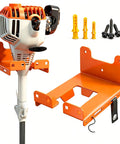 Heavy Duty Weed Eater And Hedge Trimmer Wall Mount Rack For Garage And Shed Tool Organizer Orange With Reinforced 2mm Steel And Triangle Support Heavy Duty Design Wide 2 Inch Center Slot For Trimmers Shovels And Rakes