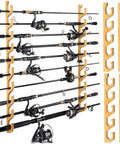 Solid Wood Horizontal Fishing Rod Holder Rack For Garage Wall Or Ceiling Mount Holds Up To 5, 10 Or 20 Rods Or Combos