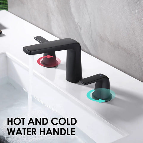 8 Inch Widespread Bathroom Faucet With Two Handles, Pop Up Drain, And Water Supply Lines, Matte Black Finish, 3 Hole Install