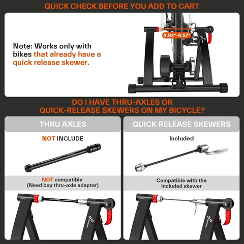 Magnetic Indoor Bike Trainer Stand showing quick release skewer compatibility for 26 to 28 inch and 700C wheels, six level resistance.