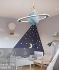 Space Themed Astronaut Pendant Light for Kids Room Dimmable Planet LED Chandelier with 3000K 4000K and 6000K Color Temperatures 19 Inch 40W Nursery Toy Room Decor