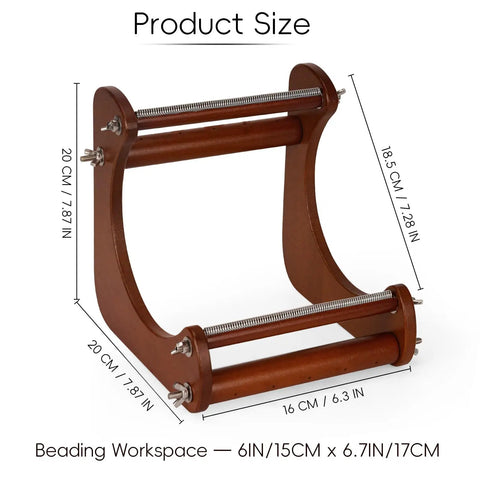 Wood Bead Loom Kit For Jewelry Making With Detailed Instructions, ergonomic beechwood loom, 6x6.7 inch workspace, dark brown