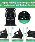 Four Pack Folding Table Leg Brackets Adjustable Zero To Ninety Steel Hinges For Workshop Tables Desks Rust Proof Black Finish Holds Five Hundred Pounds Each Dang Sturdy Hardware, showing folding and self-locking mechanism.