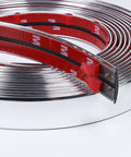 Coiled chrome automotive trim molding with red adhesive backing, 1 in (25 mm) wide, 16 ft long