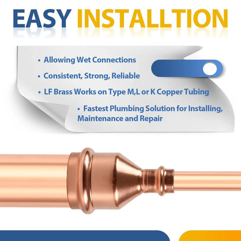 Heavy Duty Copper Press Coupling No Stop 50 Pack 4X3 Through Flow Pipe Connector For No Sweat DIY Repairs and Easy Installation with Brass Compatibility.