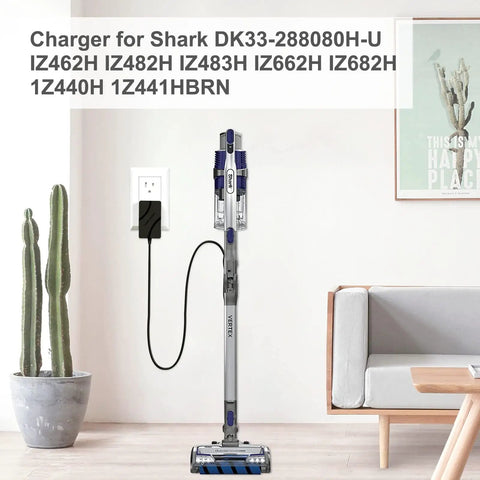 Replacement Charger For Shark Vertex Cordless Vacuums IZ440H IZ462H IZ482H IZ483H IZ662H IZ682H Docked in Living Room