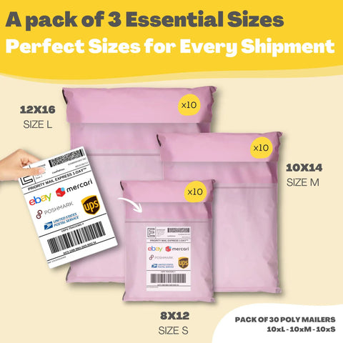 30 Pack Poly Mailers For Clothes With Label Pouch 8x12 10x14 12x16 Self Seal Packing Bags Tear And Water Resistant