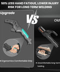 Comparison of ergonomic copper welding stinger with upgraded grip vs old design
