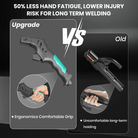 Comparison of ergonomic copper welding stinger with upgraded grip vs old design