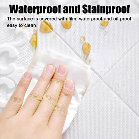 Person wiping 3D PVC ceiling tiles with waterproof finish, highlighting cleaning ease of Top Tier 3D Pvc Ceiling Tiles With Super Quick Peel And Stick Setup For Real Room Glow Ups Featuring Faux Embossed Soundproof Foam Panels And Slick Textured Finish Design.
