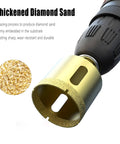12 Piece Diamond Hole Saw Set 6mm To 35mm Wet Dry Core Drill Bits For Tile Porcelain Marble Glass And Granite, close-up of drill bit with diamond sand coating.