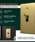 Heavy Duty Solid Brass And Steel Toggle Light Switch 1 Gang Kit With Gold Finish Wall Plate UL Listed Modern Decorative