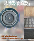 Rock Solid 5 Inch Shopping Cart Wheels 4 Pack Silent Glide TPU Swivel Casters showcasing silent rotation feature on various surfaces.