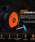 Cord Reel Extension 12AWG 50 Ft With Triple Tap Connector IP64 Waterproof Rated 15A 1875W advanced slow retraction.