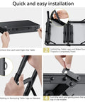 Steps to set up Foldable Camping Table With Storage Net Grab-And-Go Lightweight Aluminum Outdoor Table, adjustable height shown.