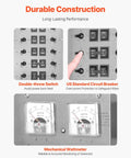 Manual Transfer Switch Kit For Home Power Backup, 50 Amp 10 Circuit, Prewired Generator Transfer Kit With CS6375 Plug Power Inlet Box, Double Throw, NEMA 3R, Mechanical Watt Meter For 12500W Generators showing breakers and wattmeters