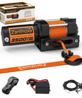 Heavy Duty 3500 Lb ATV Winch With Synthetic Rope And Wireless Remote, steel construction, includes remote and wiring.