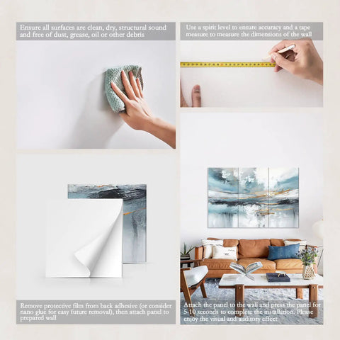 Installation guide for Six Pack Art Acoustic Panels 72 By 48 Inches Large Self Adhesive Soundproof Wall Panels for decor.